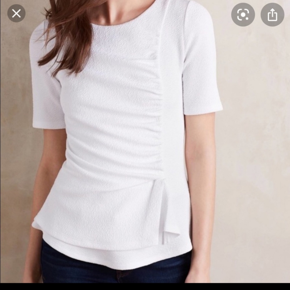 Anthropologie's Deletta White Fitted Ruched  Textured Top XS